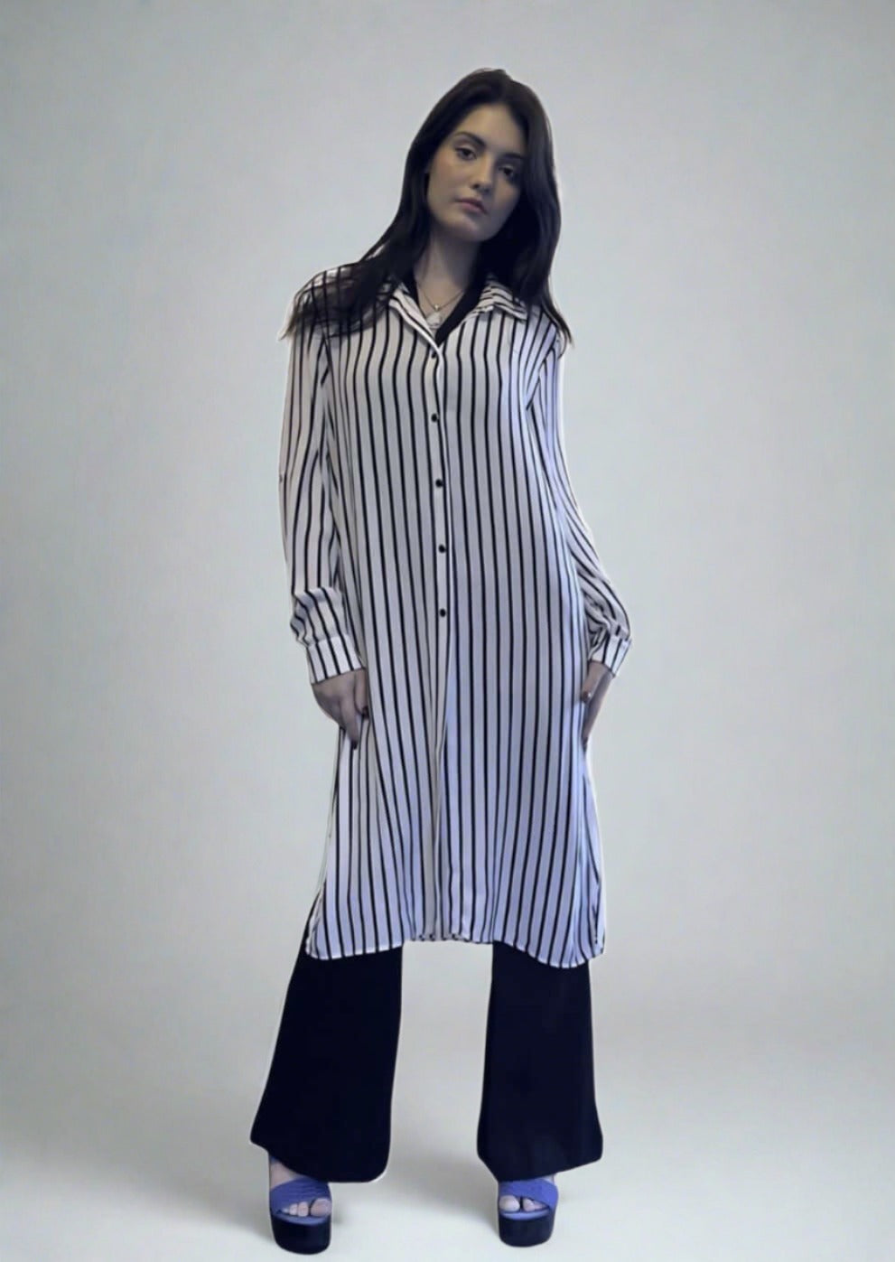 Be Chic Snap Front Long Dress Top