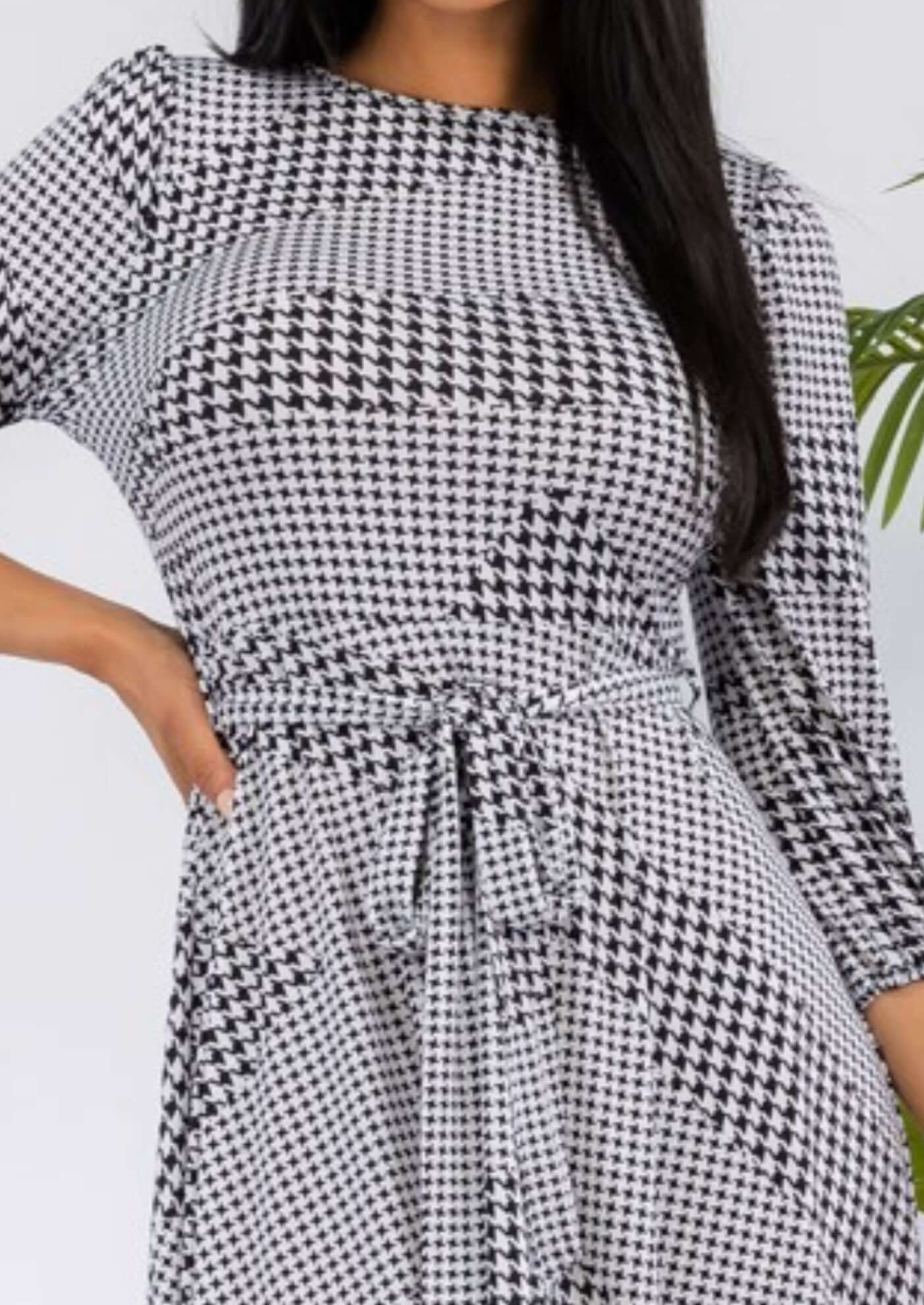 Houndstooth Print Midi Dress Made in USA