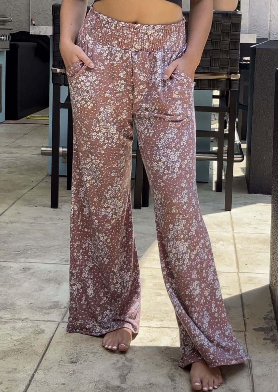 Smocked Waist Floral Relaxed Fit Pants