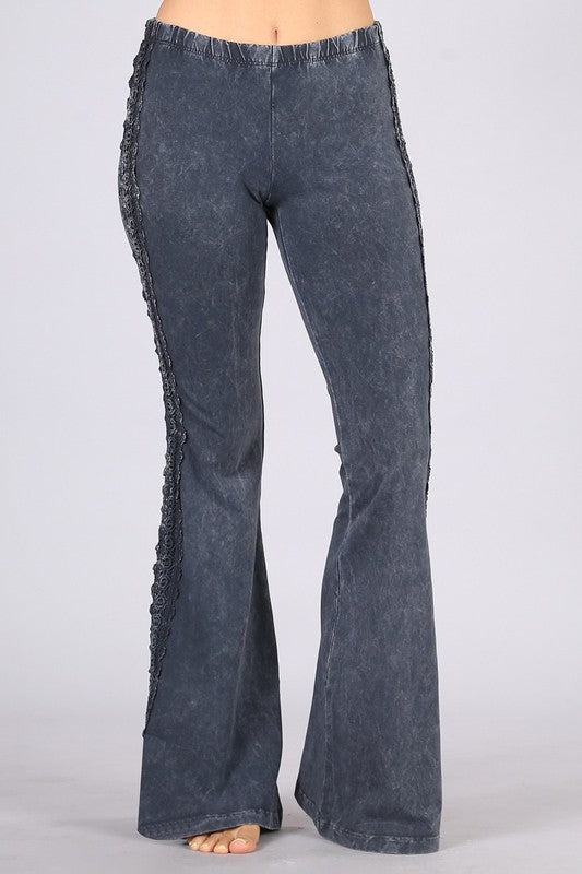 Side Crochet Lace Long & Lean Flare Bottom Jeggings Made in USA