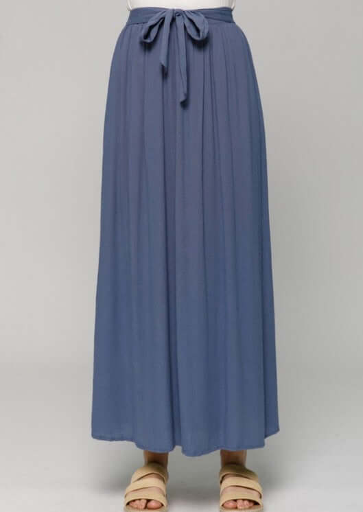 Steel Blue Tie Front Maxi Skirt Made in USA