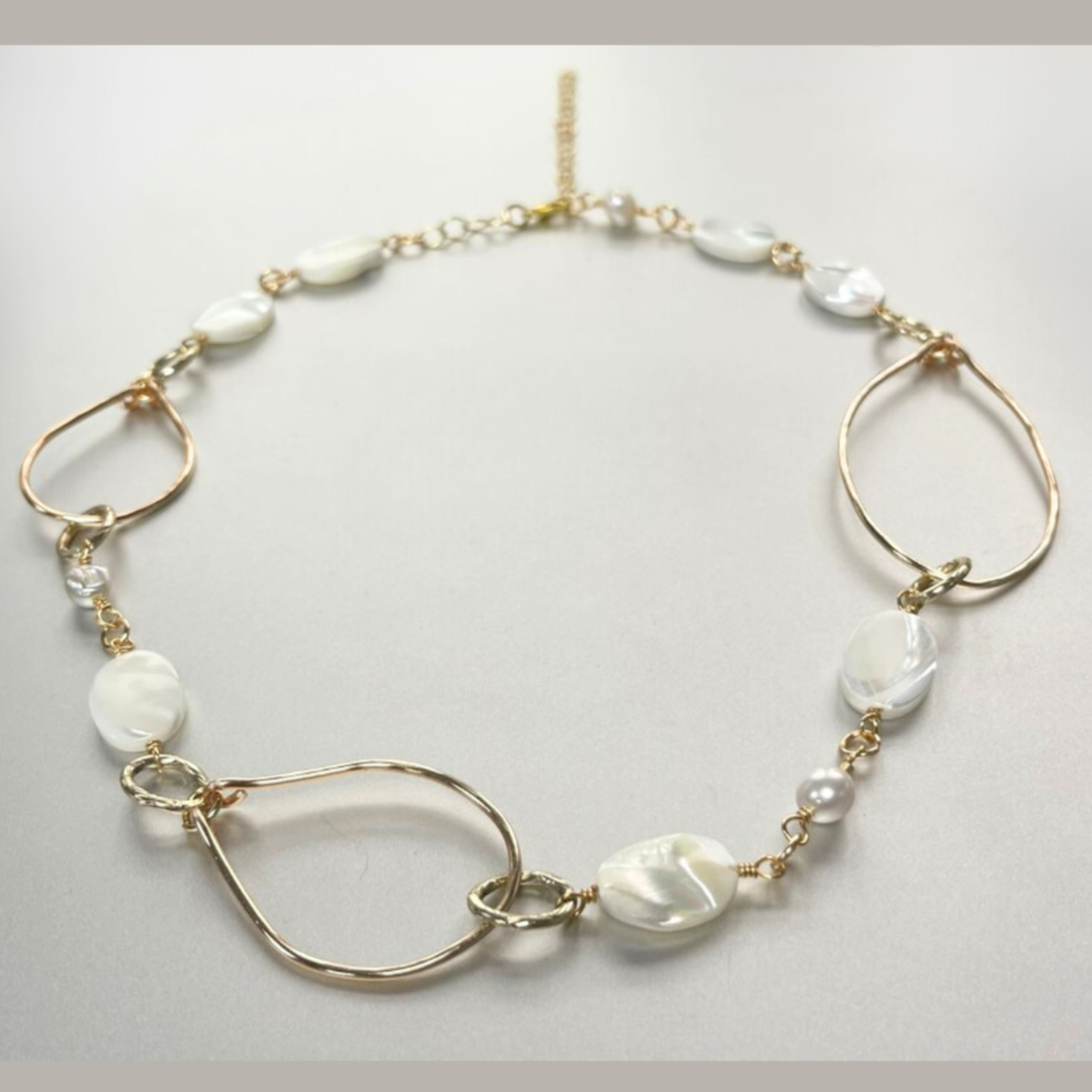 Mother of Pearl Hammered Hoops Necklace Handmade in USA