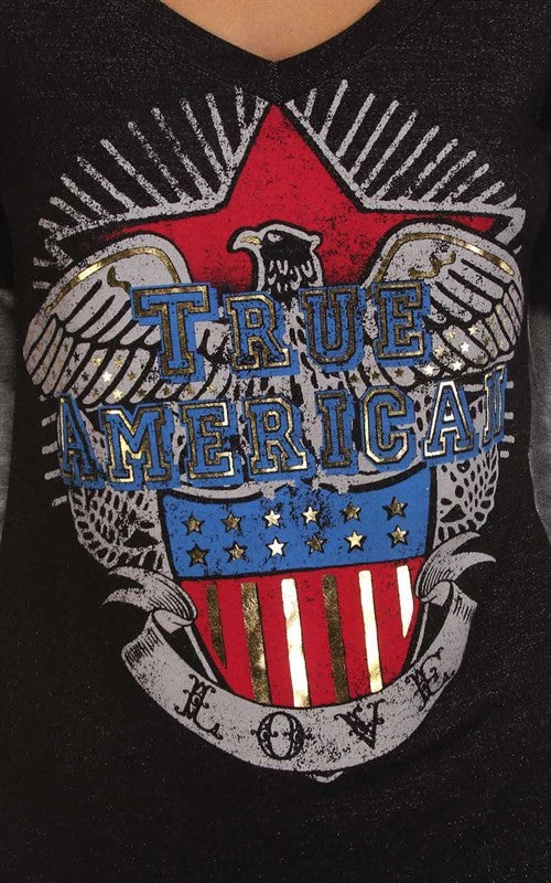 True American Graphic V-Neck Raglan Made in USA