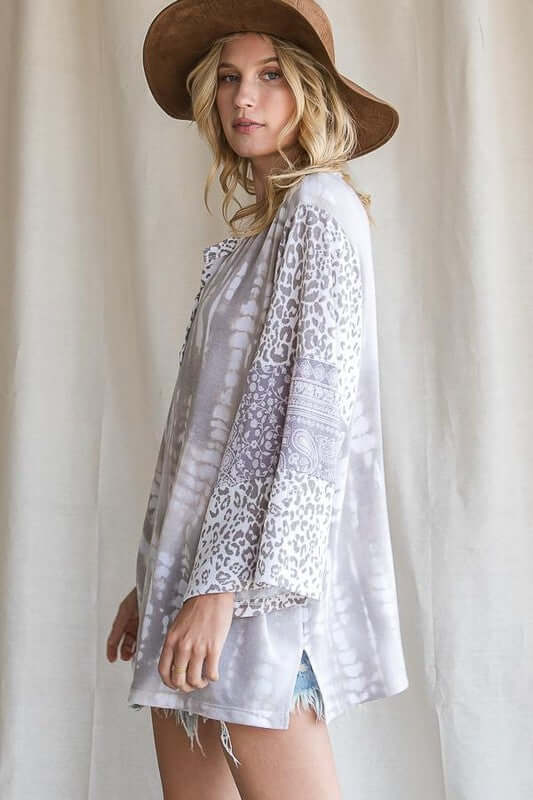 Mixed Media Slouchy Henley Top Made in USA