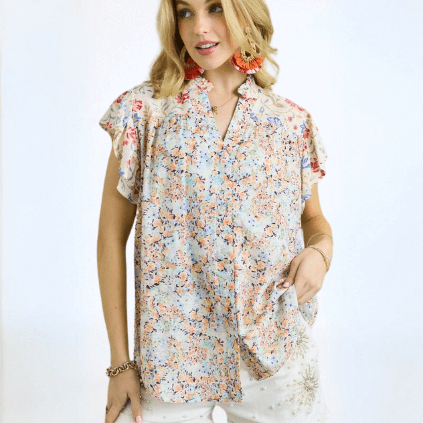 Pretty Prints Cotton Blend Top Made in USA