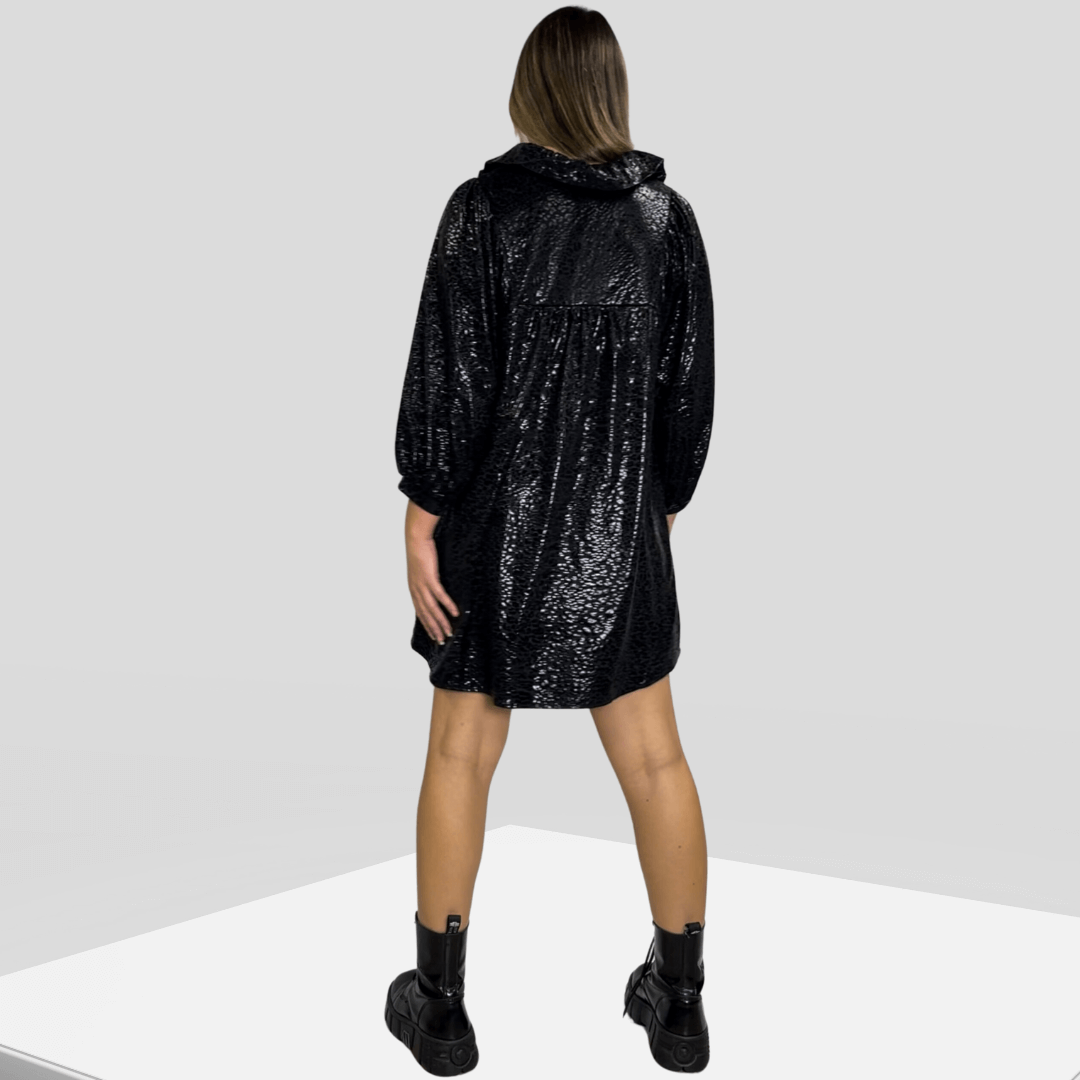 Black Cat Print Mini Dress Made in USA