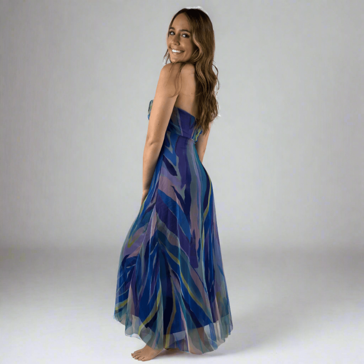 AQUARELLE Long Strapless Flared Empire Dress Made in USA