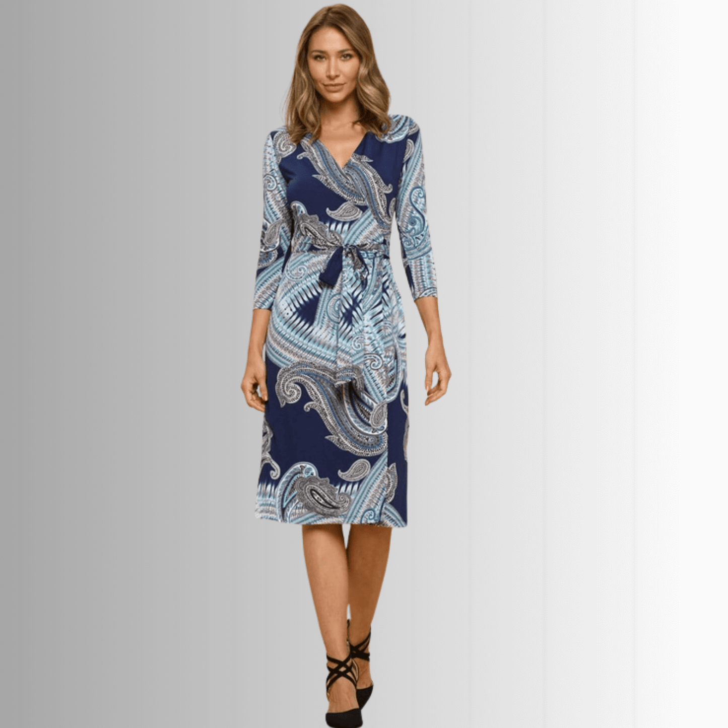 Effortless Beauty Navy Printed Wrap Dress