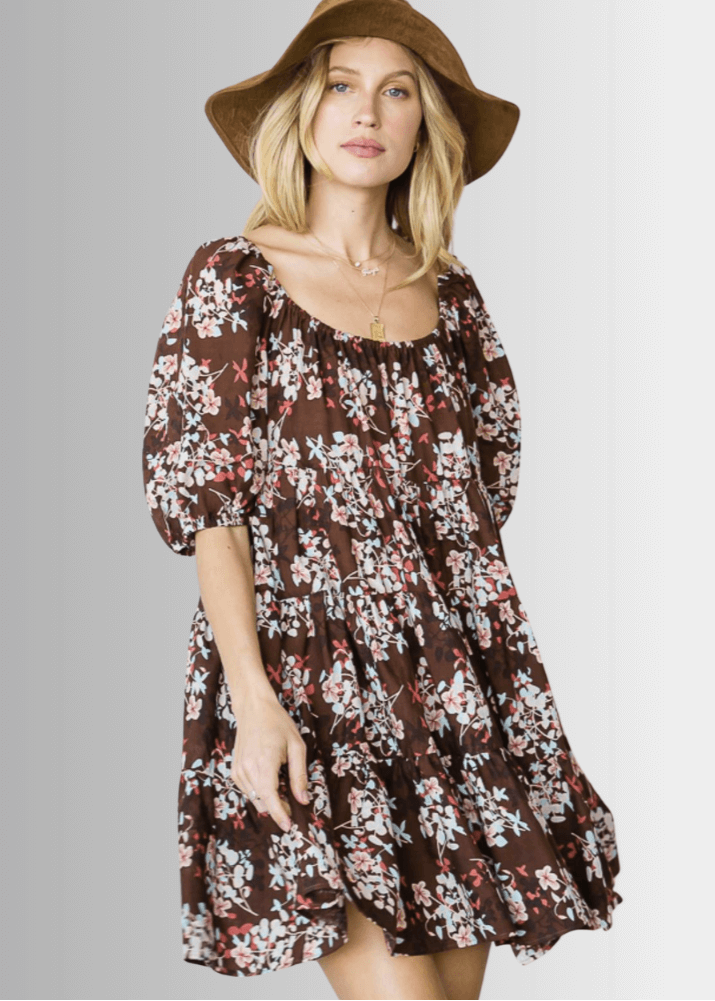 Sara Floral Baby Doll Tiered Mini Dress