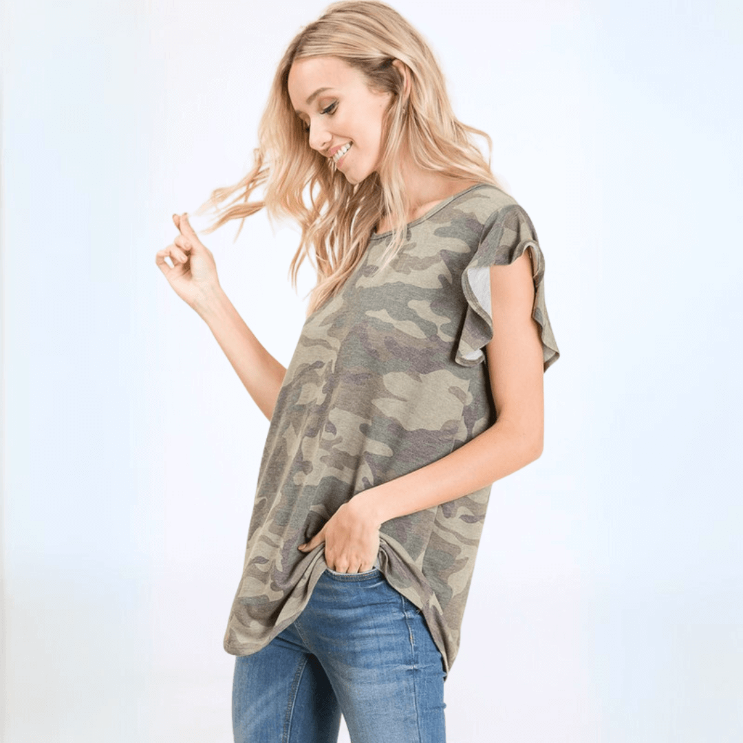 Cute Camo Cap Sleeve Top Made in USA
