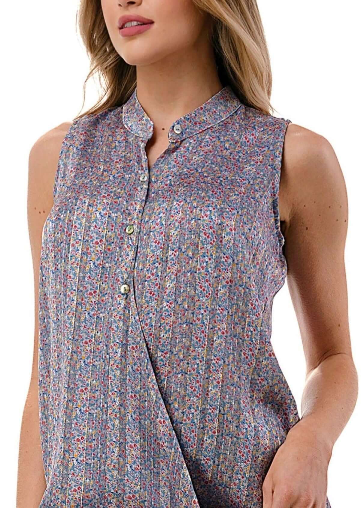 Sheer Back High Low Floral Surplice Top