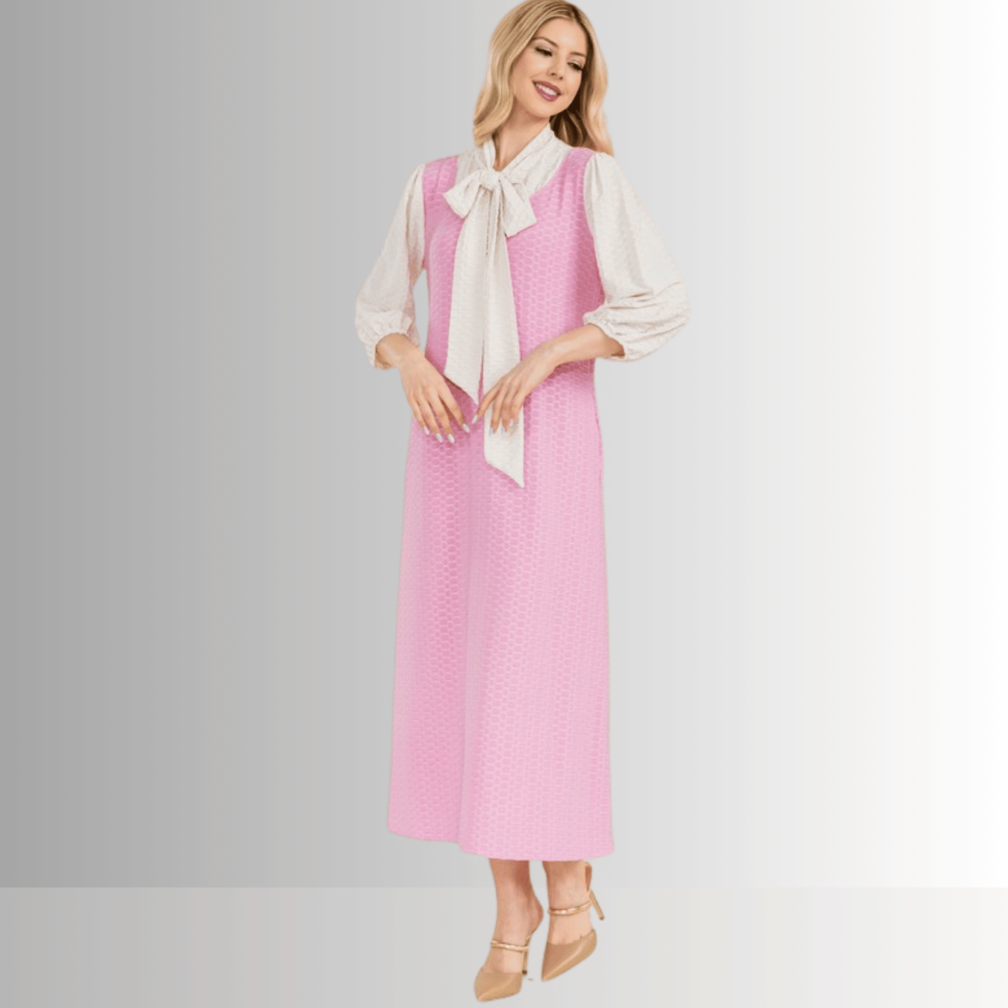 Honeycomb Jersey Classic Bowtie Midi Dress