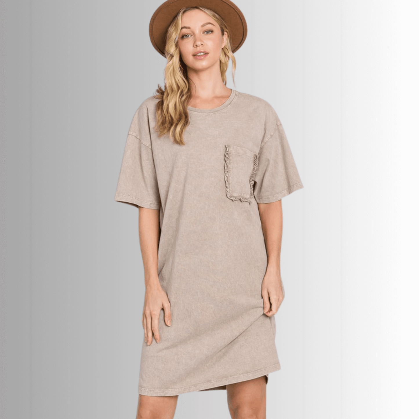 Charlee Mineral Washed Shirt Dress in Taupe
