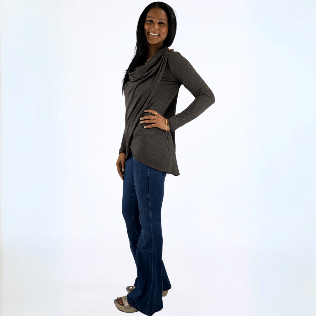 Cross Over Draped Cowl Neck Top Made in USA