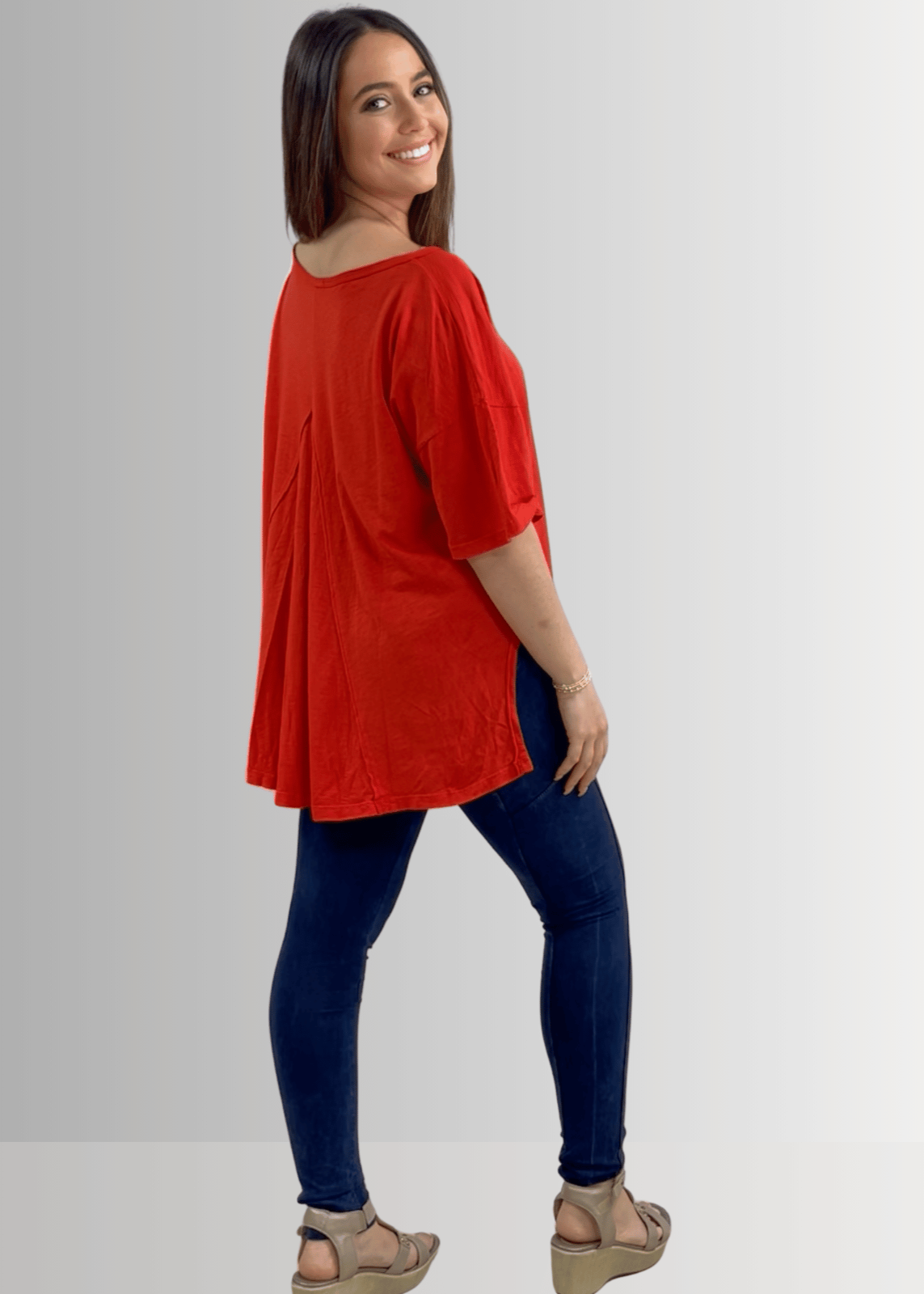 Aubree Cotton Garment Dyed Slub Top in Crimson Red