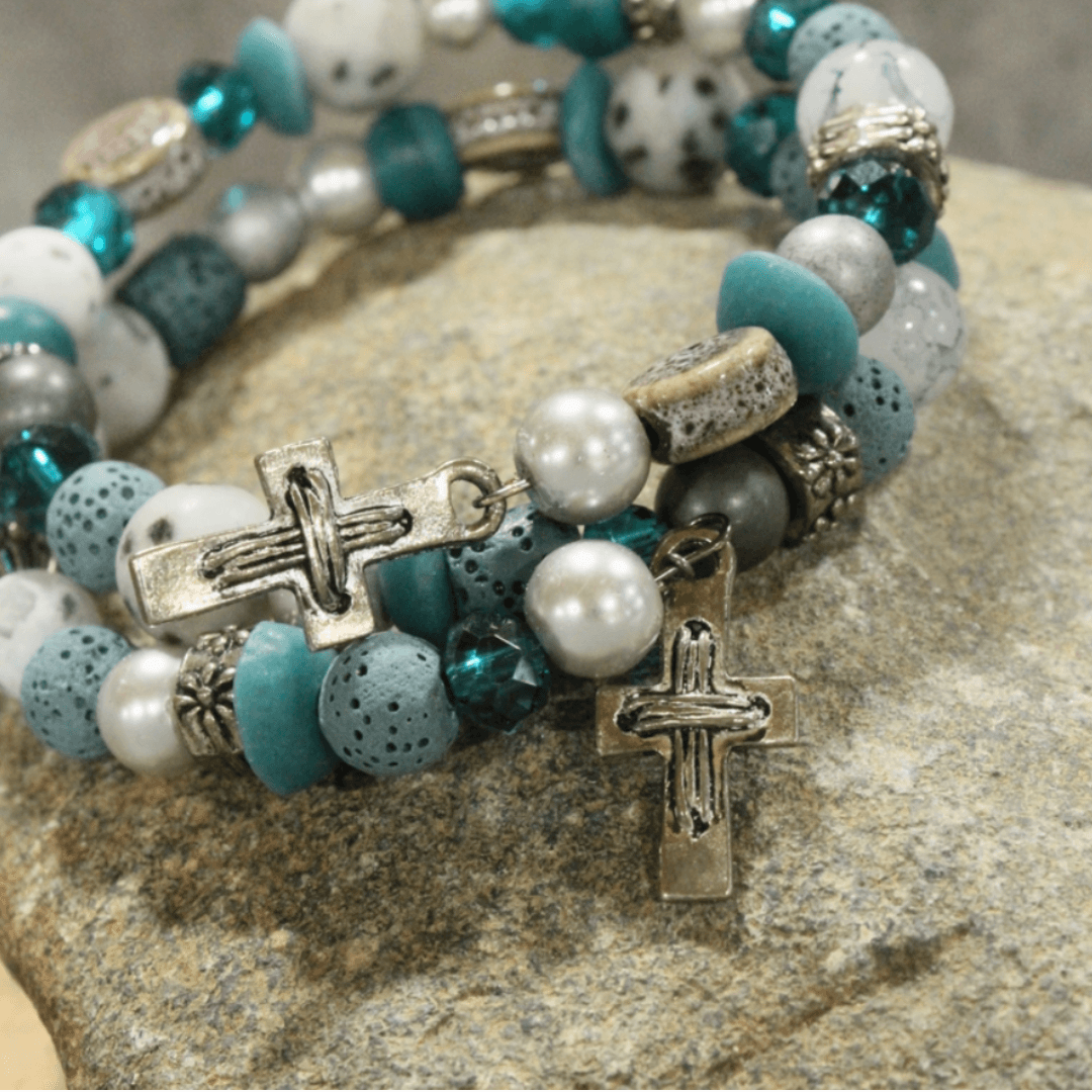 Grace Gunmetal Cross Jade Wrap Bracelet Made in USA