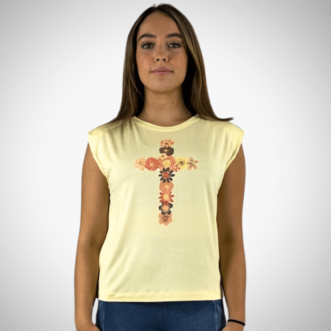 Floral Cross Muscle Tee Made in USA