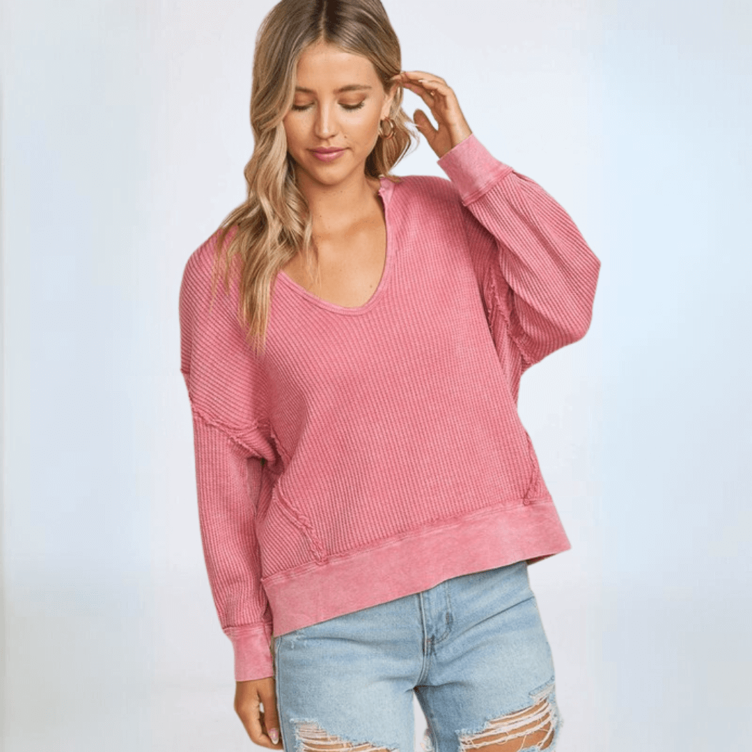 Slouchy Pink Cotton Waffle Top Made in USA