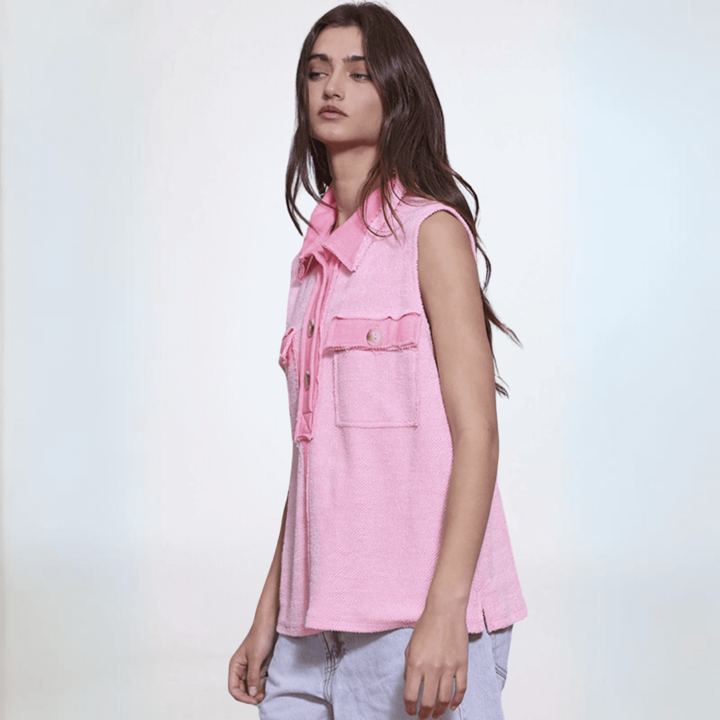 Bucket List Contrast Pocket Sleeveless Henley Made in USA