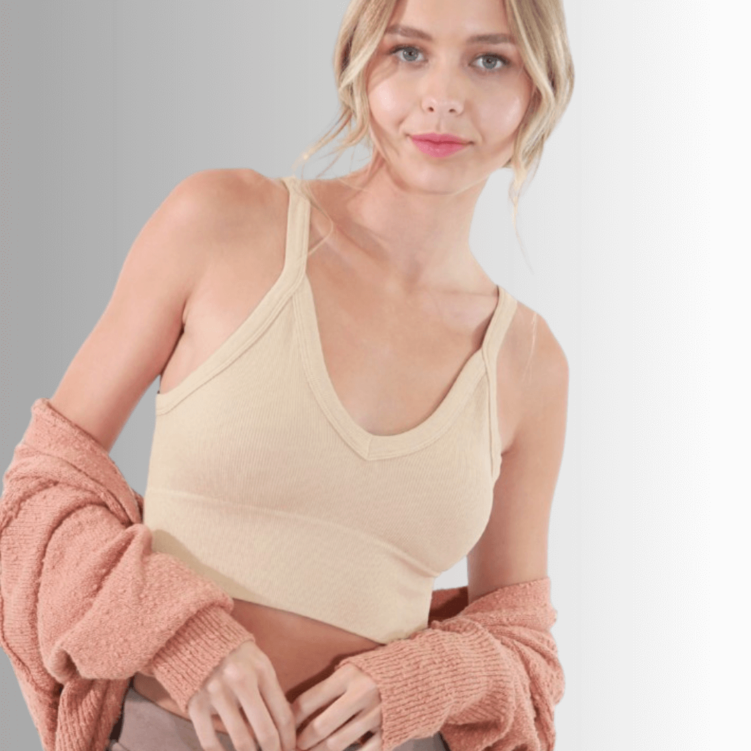 Nikibiki Ribbed Solid V-Neck Bra Top Made in USA