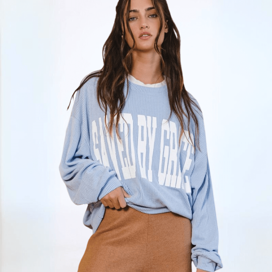Graphic SAVED BY GRACE Oversized Sweatshirt Made in USA