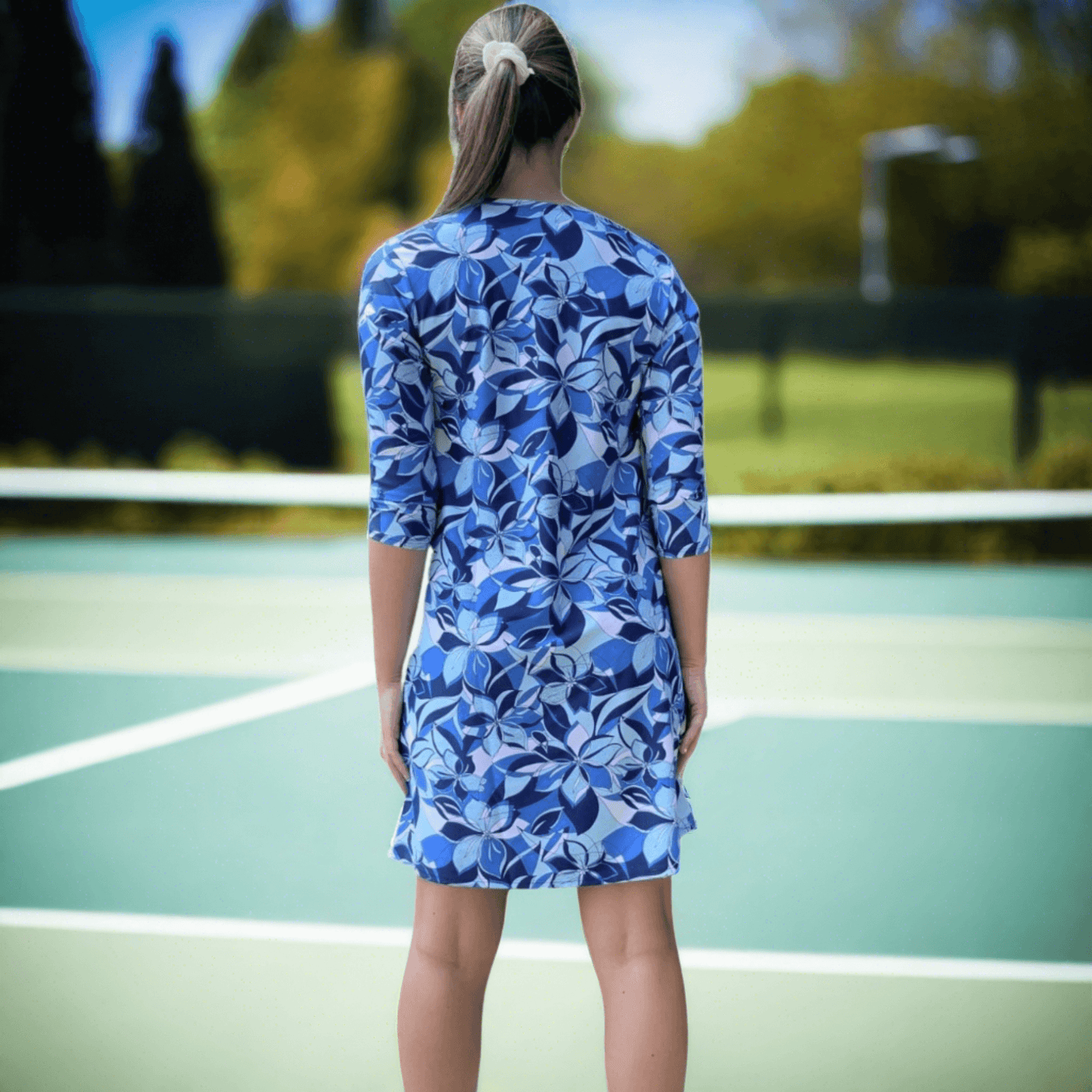 Venice 3/4 Sleeve Placket Dress in Sea Petals Print Made in USA