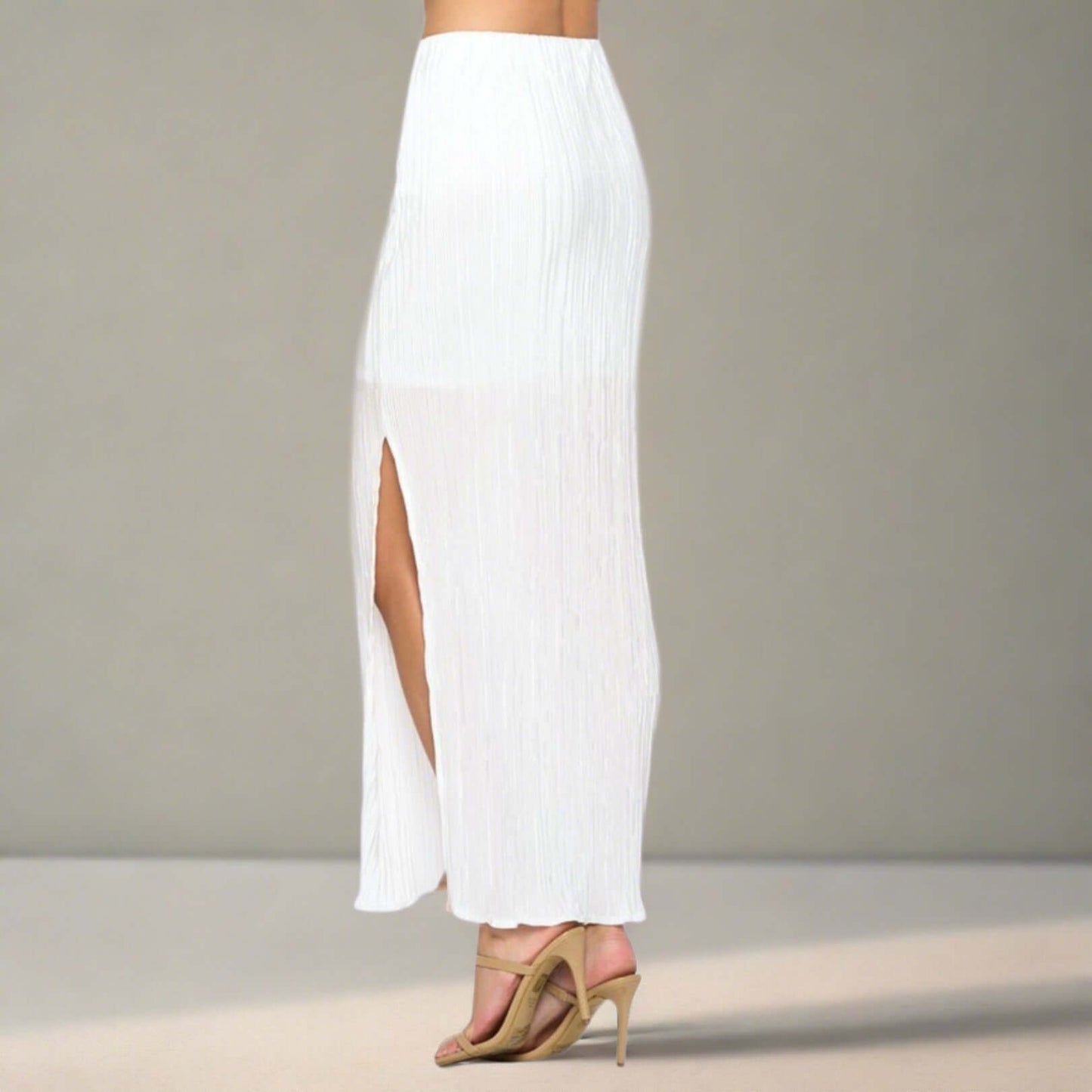 Elegant White Plisse Sheer Maxi Skirt Made in USA