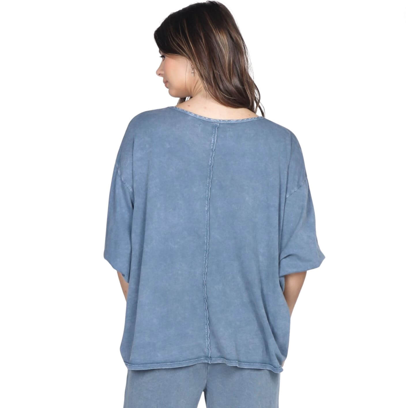 Linen Contrast Top with Pleating in Front