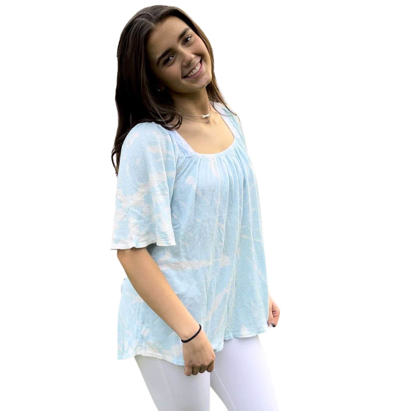 Sky Blue Dyed Square Neck Gauze Top