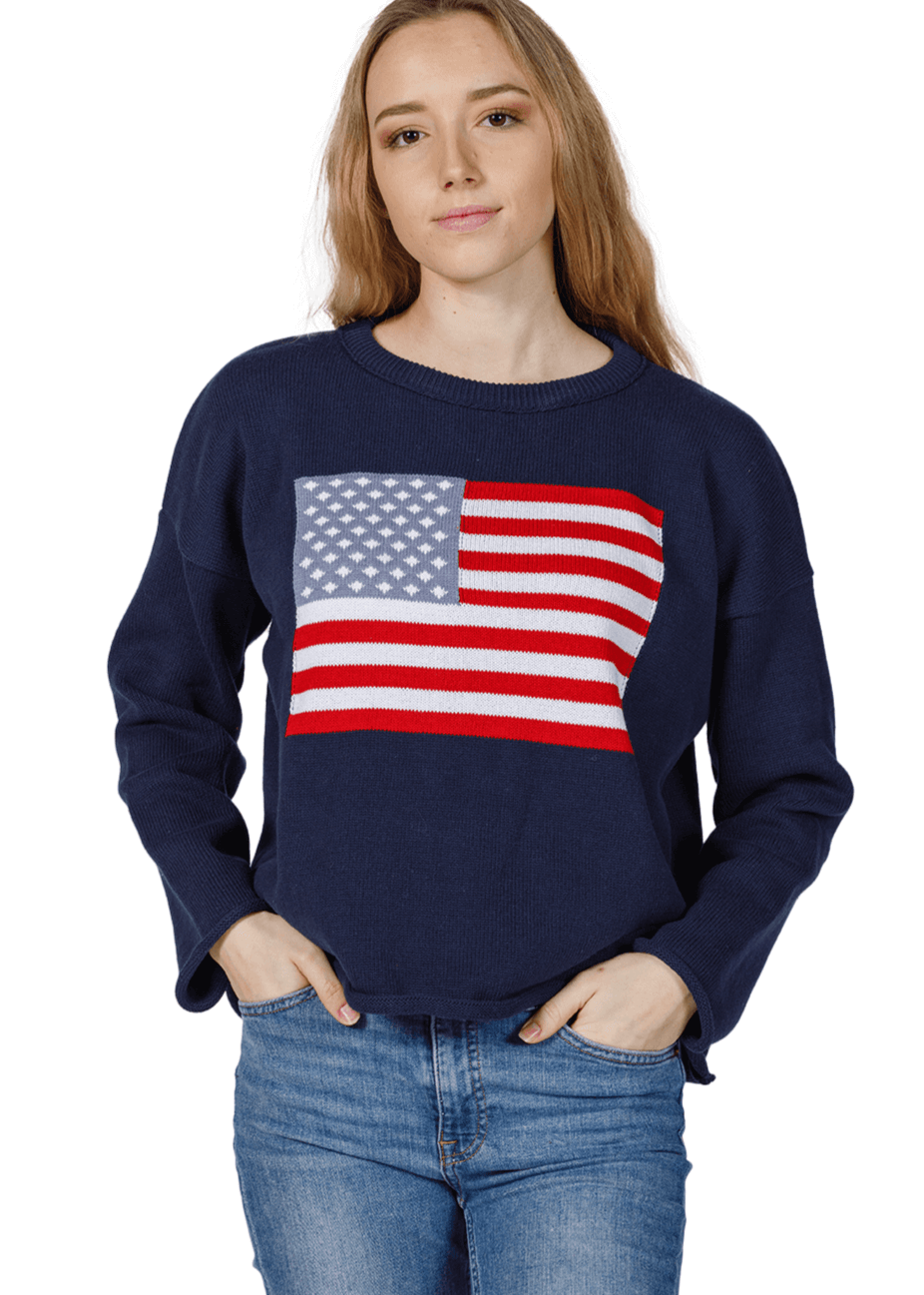Women's American Flag Knit Cropped Crew