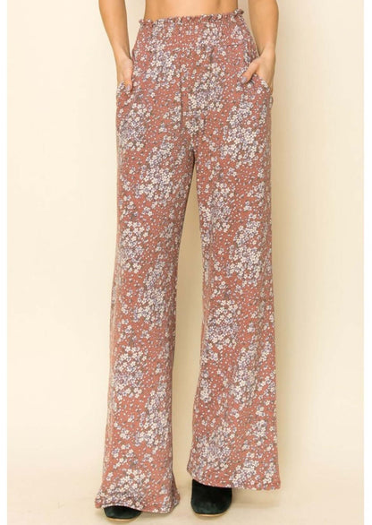 Smocked Waist Floral Relaxed Fit Pants