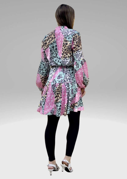 Colorful Mixed Media Print Tunic Dress Made in USA