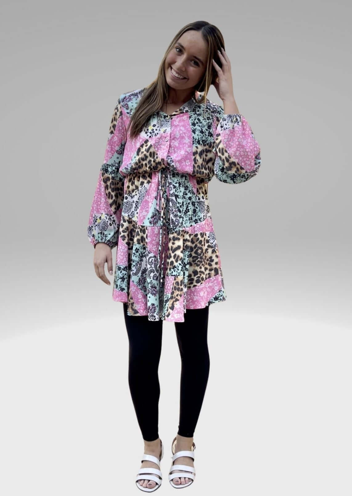 Colorful Mixed Media Print Tunic Dress Made in USA