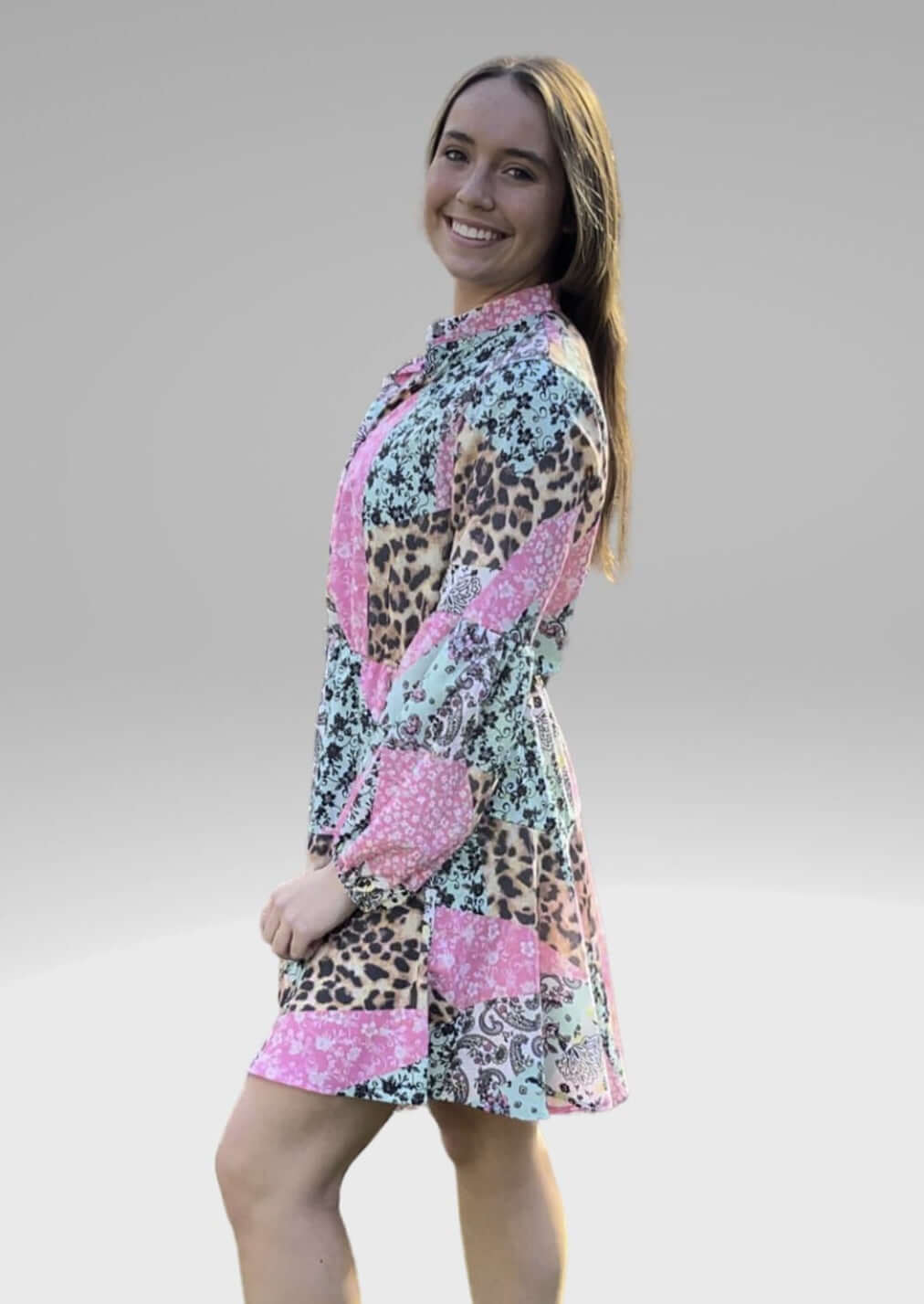 Colorful Mixed Media Print Tunic Dress Made in USA