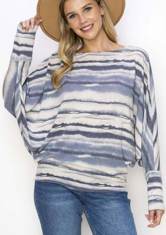 Shades of Blue Striped Dolman Top Made in USA
