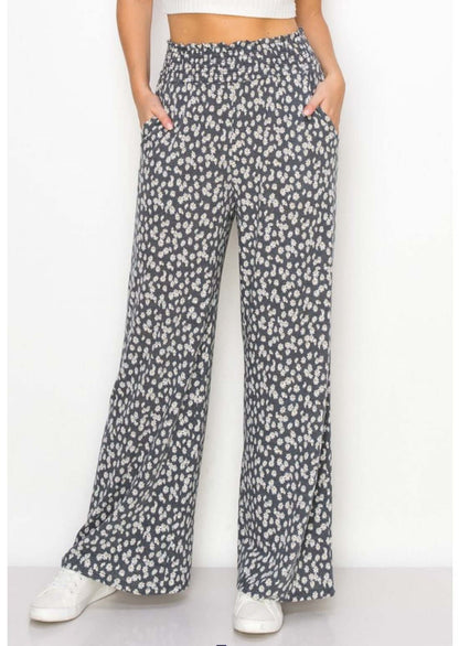 Smocked Waist Floral Relaxed Fit Pants