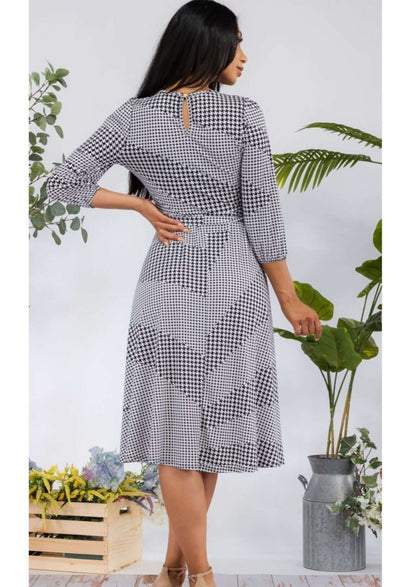 Houndstooth Print Midi Dress Made in USA