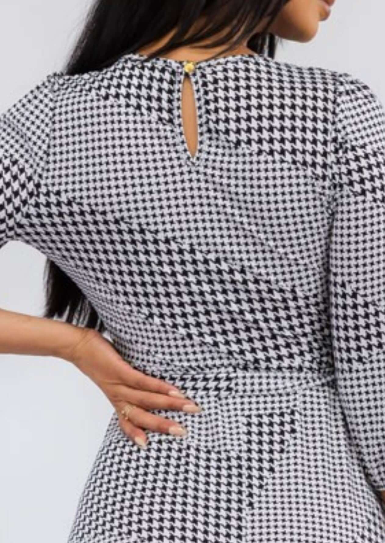 Houndstooth Print Midi Dress Made in USA