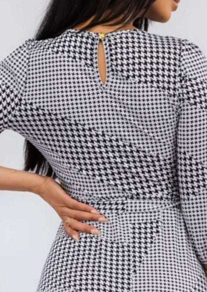 Houndstooth Print Midi Dress Made in USA
