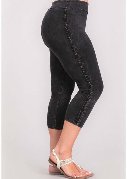 Crochet Striped Mineral Washed Capri Leggings Made in USA - Plus Size