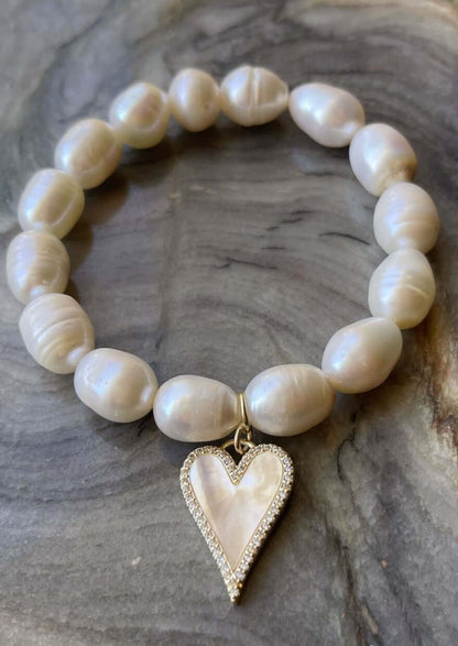 Freshwater Pearl Heart Bracelet with Heart Charm