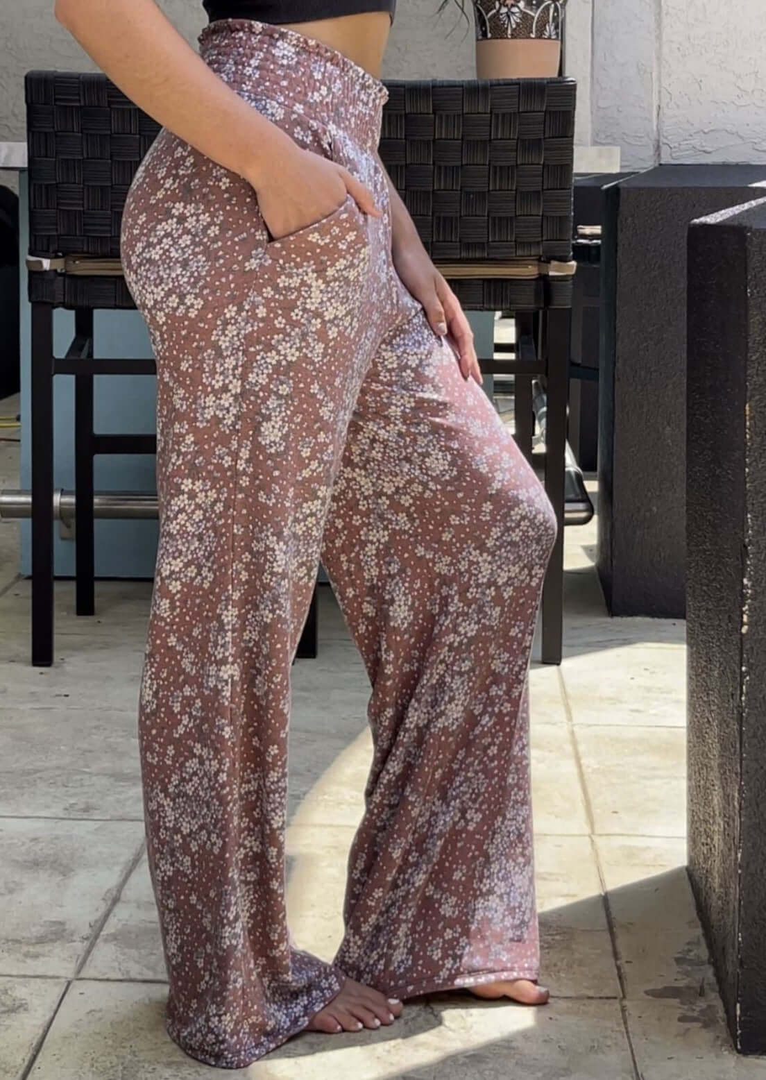 Smocked Waist Floral Relaxed Fit Pants