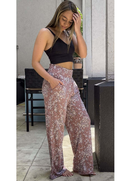 Smocked Waist Floral Relaxed Fit Pants