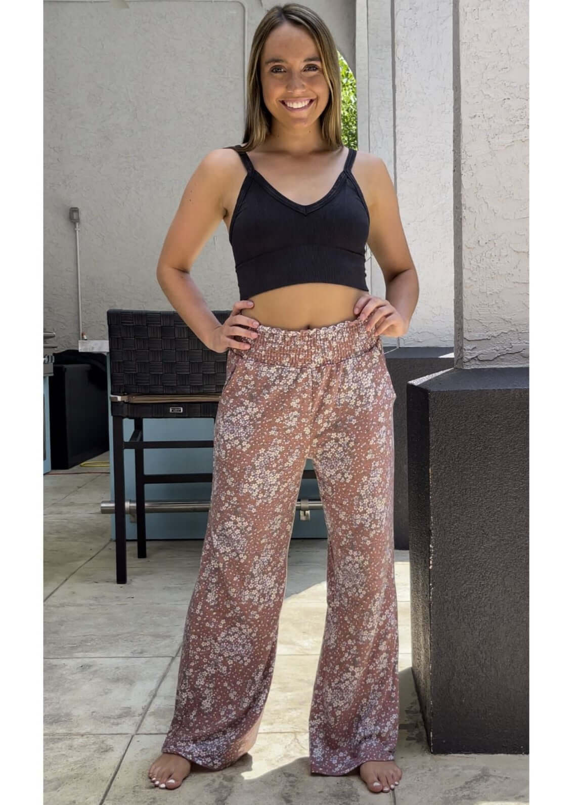 Smocked Waist Floral Relaxed Fit Pants