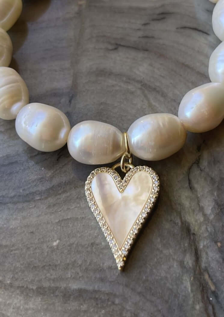 Freshwater Pearl Heart Bracelet with Heart Charm