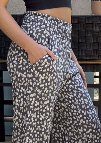 Smocked Waist Floral Relaxed Fit Pants