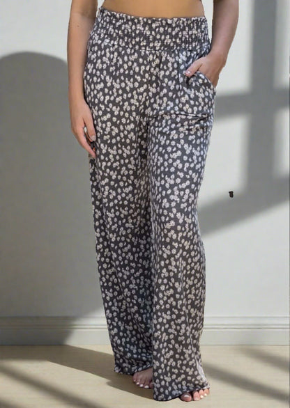 Smocked Waist Floral Relaxed Fit Pants