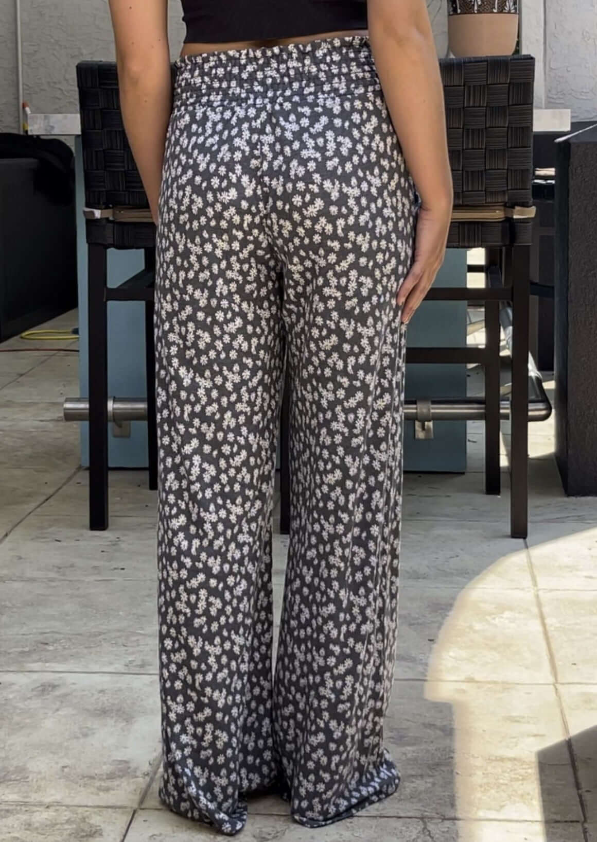 Smocked Waist Floral Relaxed Fit Pants