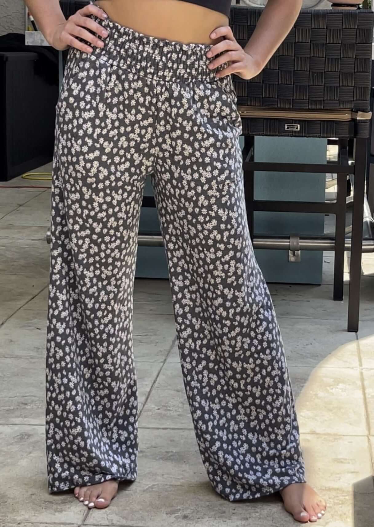 Smocked Waist Floral Relaxed Fit Pants