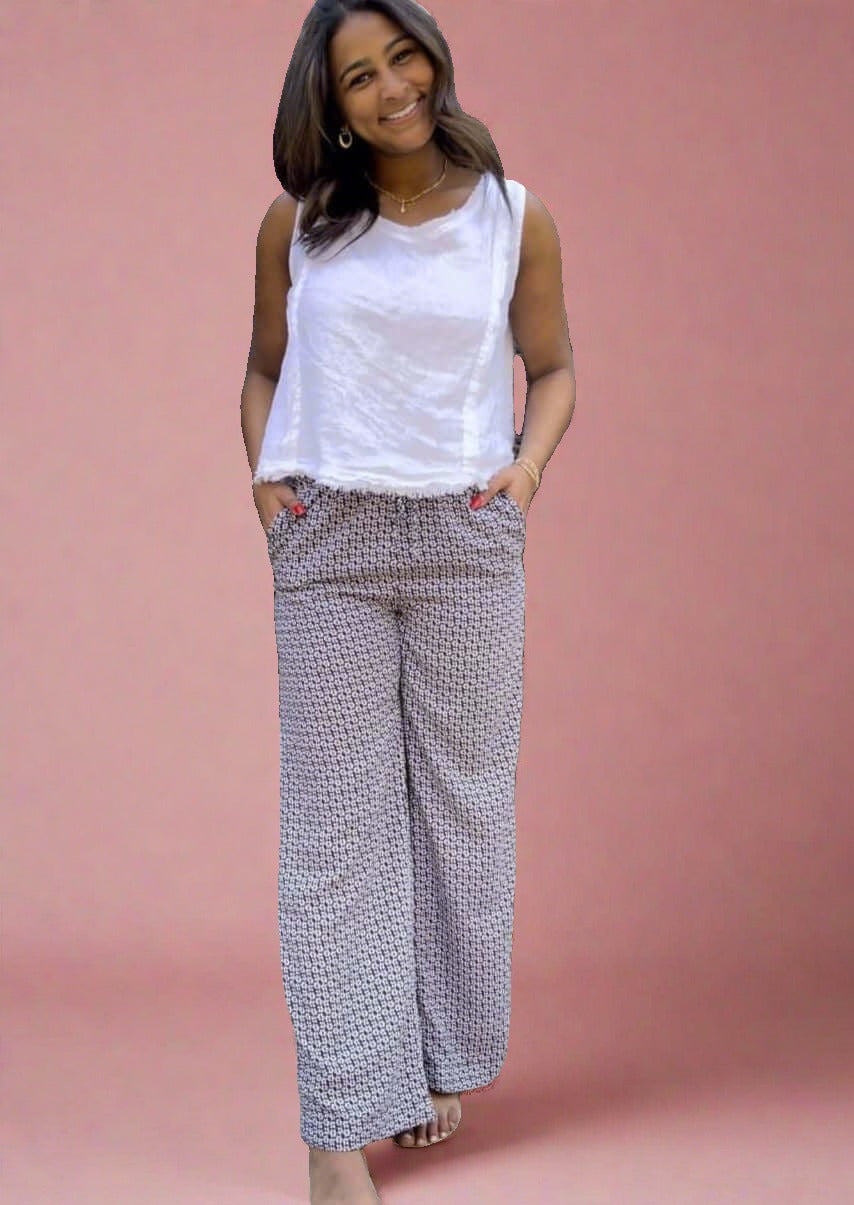 Navy Vintage Flower Print Pants